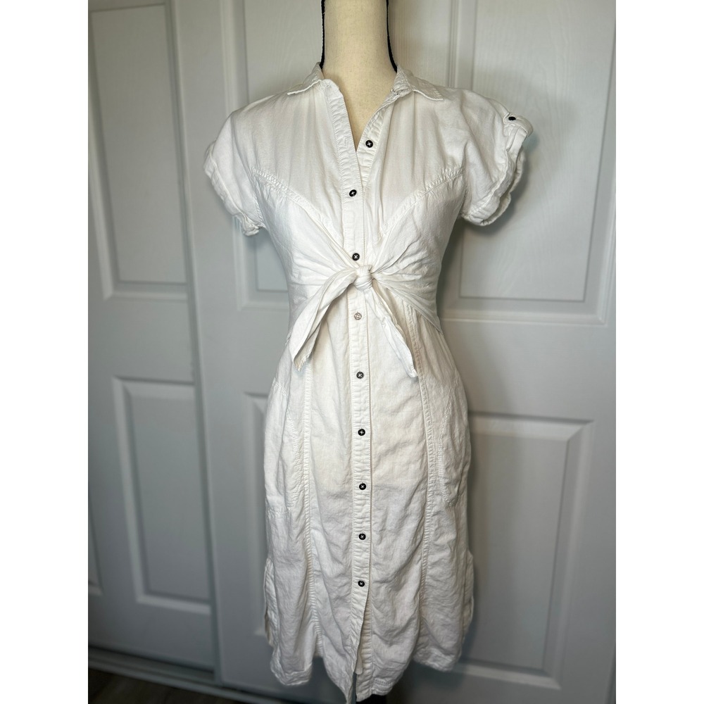 Maeve Anthropologieโ Elspeth White Linen Tie Front Button Down Midi Dress Size 2